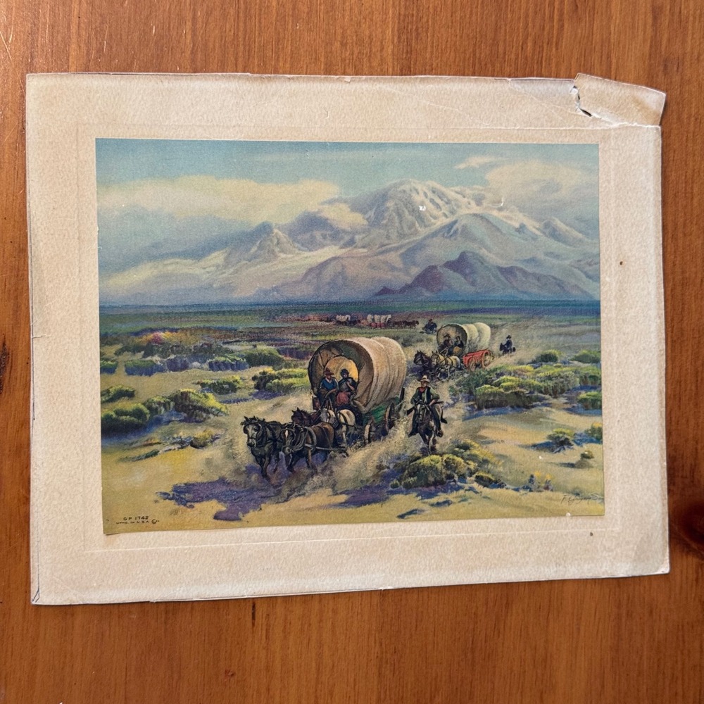 Vintage F Grayson Sayre Western Lithograph GP 1742 Covered Wagon Desert Print